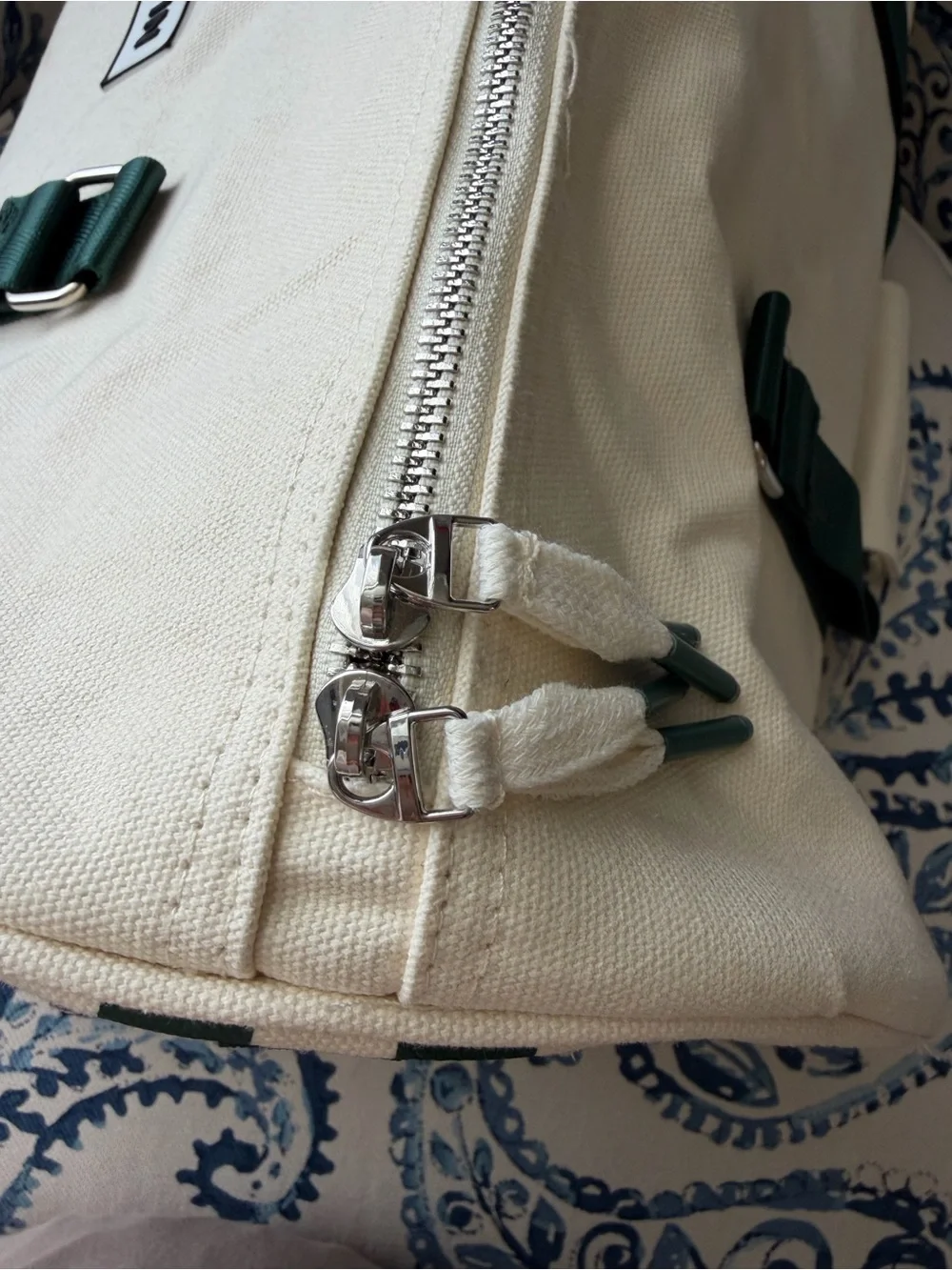 ALL-IN Canvas Duffel Bag | Cream & Green | Weekender Travel Gym Bag